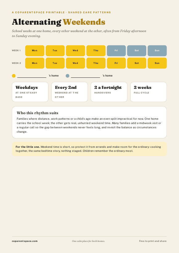 The alternating weekends schedule printable preview