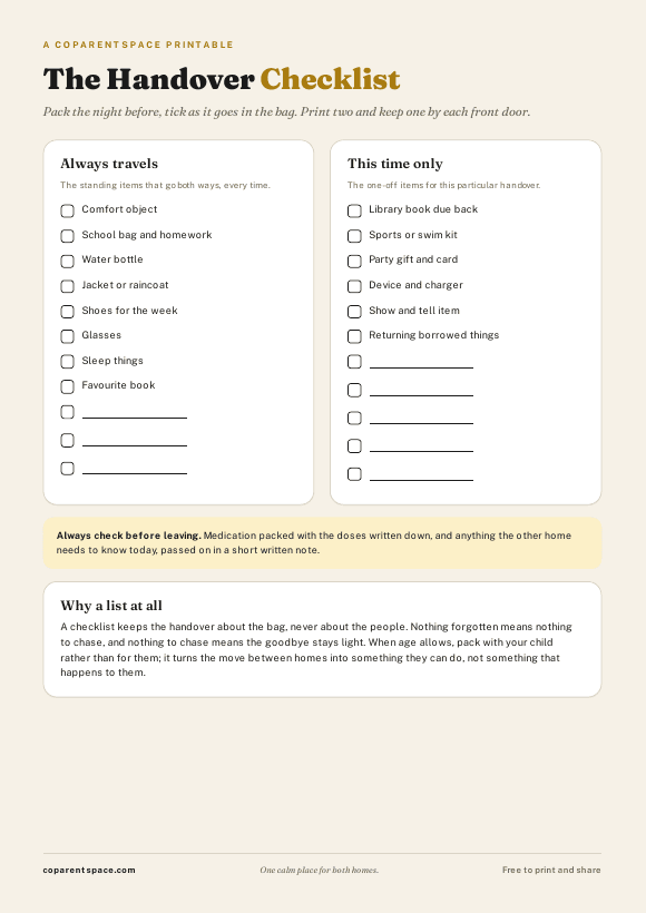The handover checklist printable, page one preview