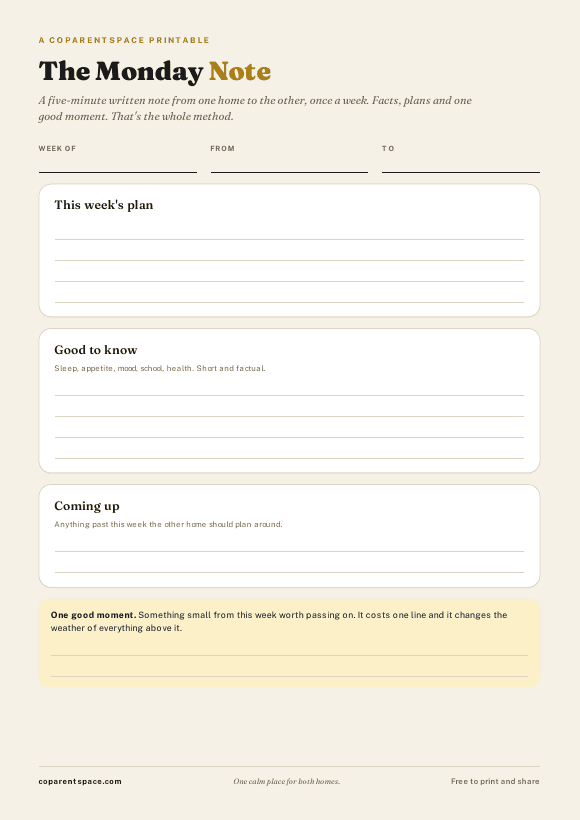The Monday note printable preview